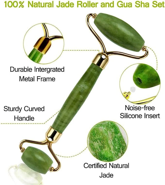 Jade roller for Face and Gua Sha Anti Aging Natural Stone Facial Beauty Massager Skin Face Anti Wrinkle Roller Beauty Tools for Skin Care Neck and Eye